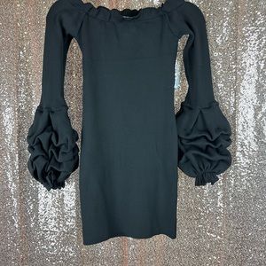 Mini black ruffled sleeve dress, size Medium